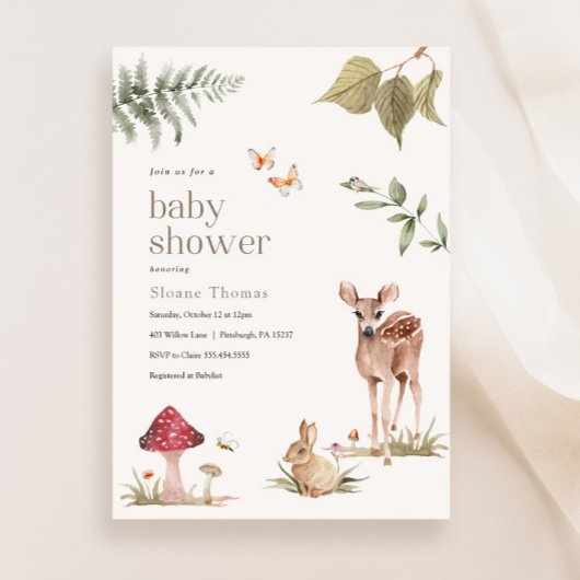 Betoverde bosdieren baby shower uitnodiging