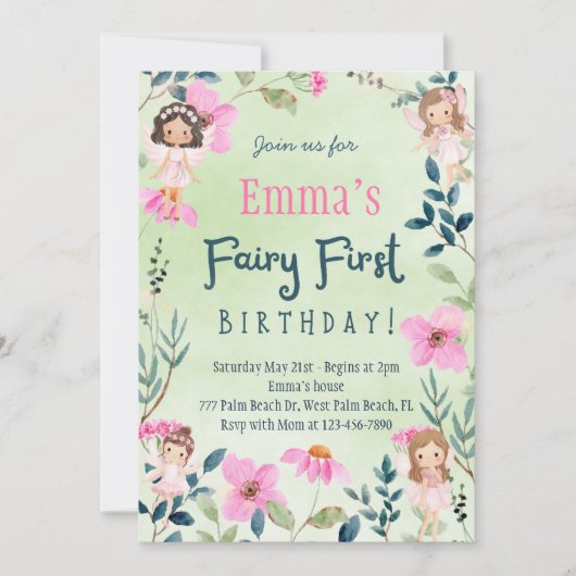 Betoverde bosfee eerste verjaardag kaart (Voorkant)