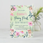 Betoverde bosfee eerste verjaardag kaart (Staand voorkant)