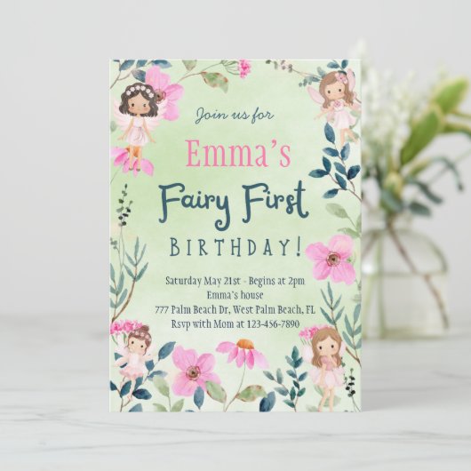 Betoverde bosfee eerste verjaardag kaart (Staand voorkant)