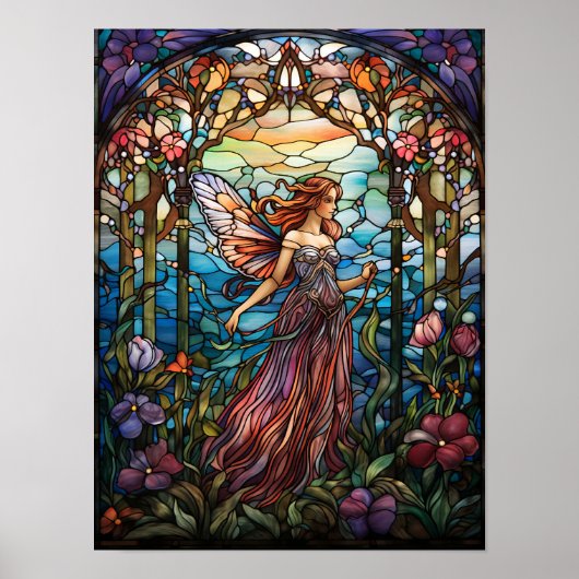 Betoverde Bosfee Glas-in-Loodraam Kunst Poster (Voorkant)