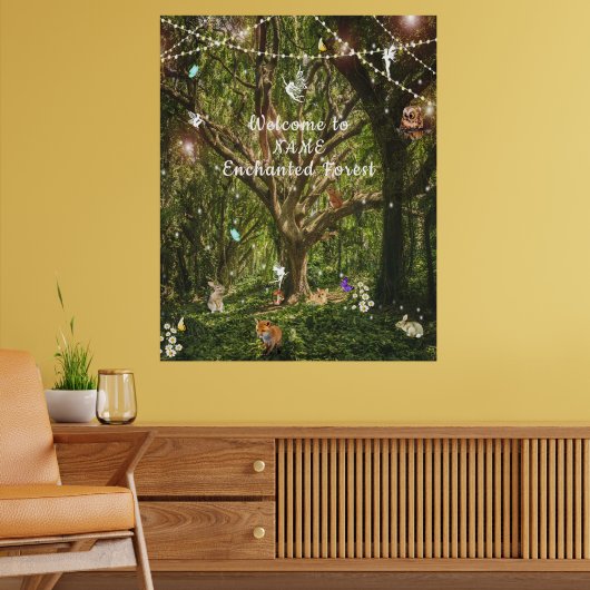 Betoverde bosfeeën Konijn Vlinders Vos  Poster (Woonkamer 2)