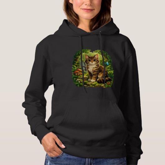 Betoverde Boskat – Schattige Realistische Cartoonk Hoodie (Voorkant)