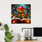 Betoverde Bosomgeving Met Feeën Poster (Thuiskantoor)