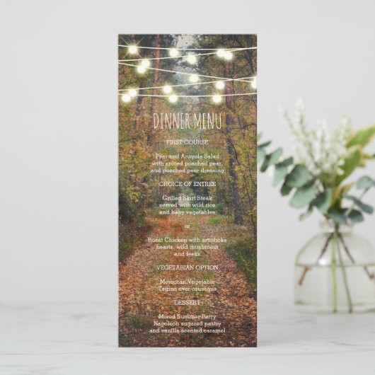 Betoverde Bospad Bruiloft Slank Diner Menu (Staand voorkant)