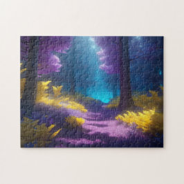 Betoverde Bospad in Neon Paarse en Goud Legpuzzel