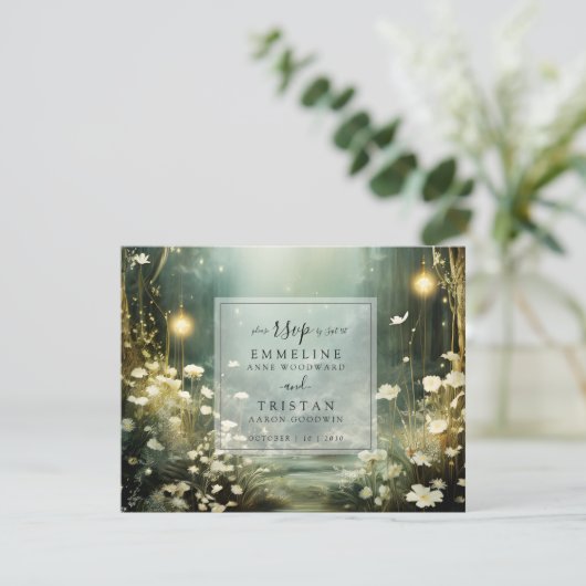 Betoverde bospad van bloemen RSVP (Staand voorkant)