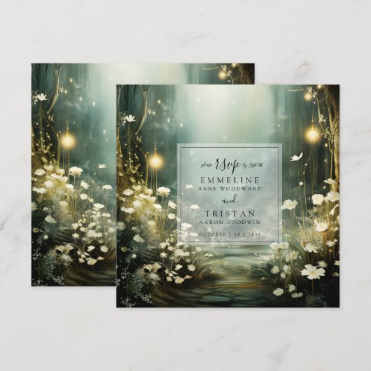 Betoverde bospad van bloemen RSVP Save The Date (Voorkant / Achterkant)