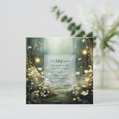 Betoverde bospad van bloemen RSVP Save The Date (Staand voorkant)