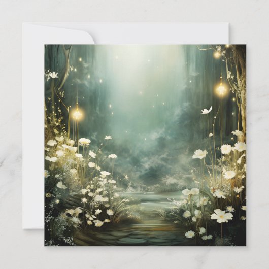 Betoverde bospad van bloemen RSVP Save The Date (Achterkant)