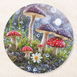 Betoverde Bospaddenstoelen in de regen Ronde Kartonnen Onderzetter