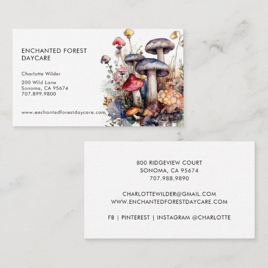 Betoverde Bospaddenstoelen Kinderdagverblijf Visitekaartje (Voorkant / Achterkant)