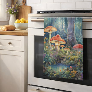 betoverde bospaddenstoelen   mystieke fantasie theedoek