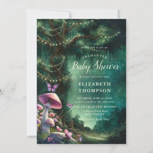 Betoverde Bospaddenstoelen Roze Groen Baby shower Kaart (Voorkant)