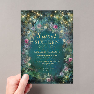 Betoverde bosrozen groen houtland Sweet 16 Acryl Uitnodigingen