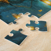 Betoverde bosscène met vogel en lantaarns legpuzzel (Zijkant)