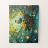 Betoverde bosscène met vogel en lantaarns legpuzzel (Verticaal)