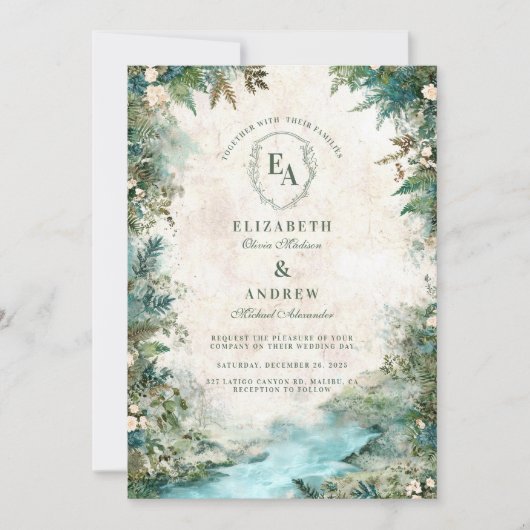 Betoverde bossen rustieke bruiloft kaart (Voorkant)