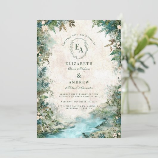 Betoverde bossen rustieke bruiloft kaart (Staand voorkant)