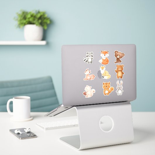 Betoverde Bossen: Woodland Animals Scrapbook Stick Sticker (Laptop op bureau)