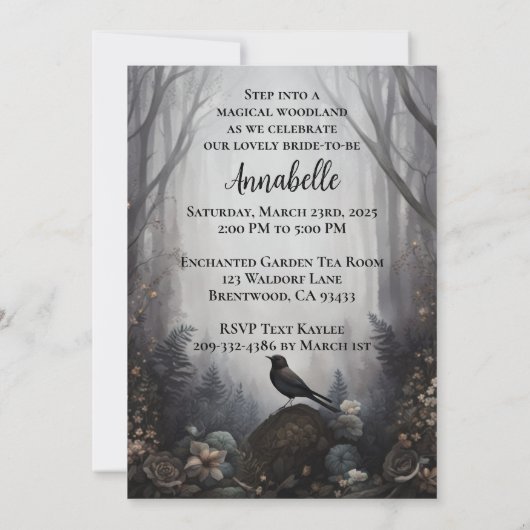 Betoverde bosvogel uitnodiging (Achterkant)