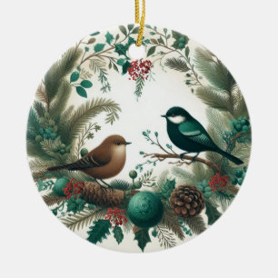 Betoverde bosvogels en takken keramisch ornament