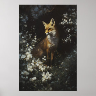 Betoverde Bosvos Witte Wilde Bloemen Kunst Poster