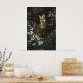 Betoverde Bosvos Witte Wilde Bloemen Kunst Poster (Keuken)