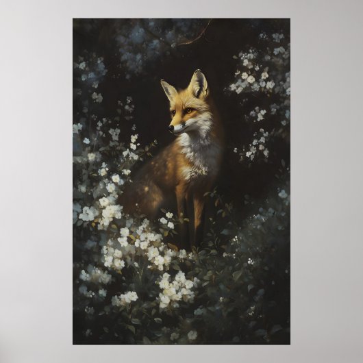 Betoverde Bosvos Witte Wilde Bloemen Kunst Poster (Voorkant)