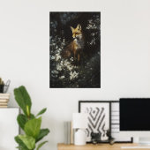 Betoverde Bosvos Witte Wilde Bloemen Kunst Poster (Thuiskantoor)