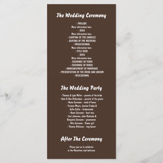 Betoverde bosvuurvliegjes trouwprogramma's programmakaart (Achterkant)