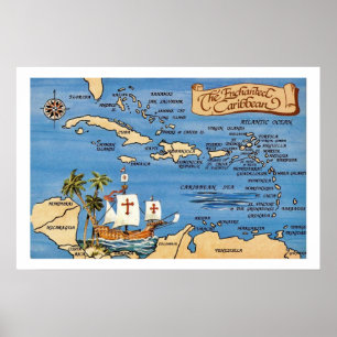 Betoverde Caribische Kaart 20x30 Print