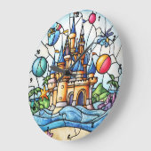 Betoverde Castle Time Glas in lood Sprookjesmuur Grote Klok (Hoek)