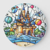 Betoverde Castle Time Glas in lood Sprookjesmuur Grote Klok (Voorkant)