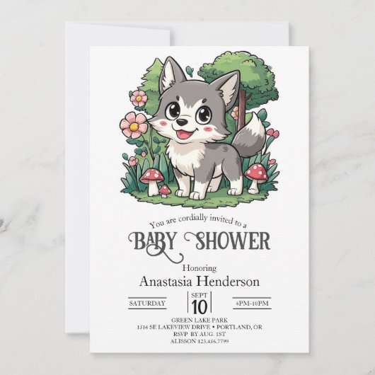Betoverde Charming Wolf Baby shower Digitaal Kaart (Voorkant)