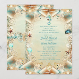 Betoverde Crème Onder Zee Parels Lint Bruid Kaart