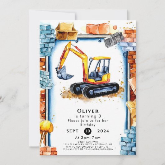 Betoverde Custom Construction Verjaardag Kaart (Voorkant)