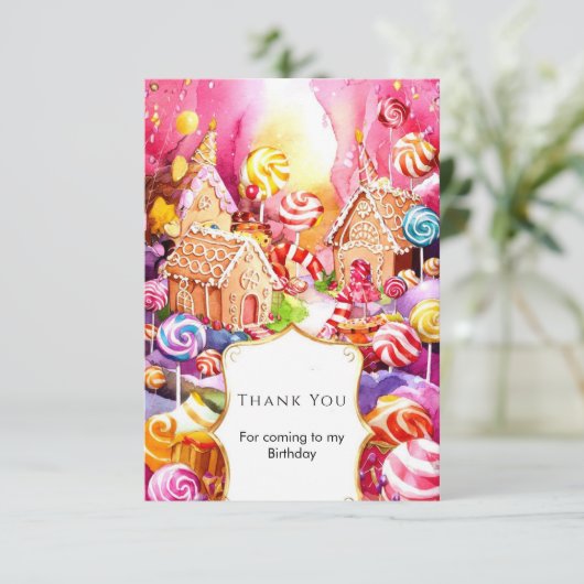 Betoverde Cute Candyland Verjaardag Bedankkaart (Staand voorkant)
