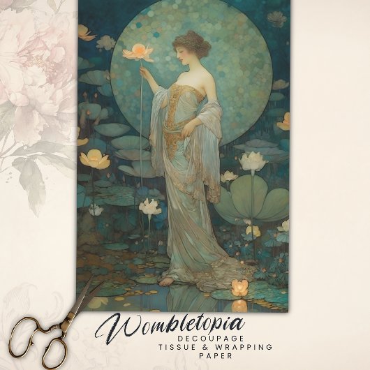 Betoverde Dame in een Magische Lotus Tuin Decoupag Tissuepapier