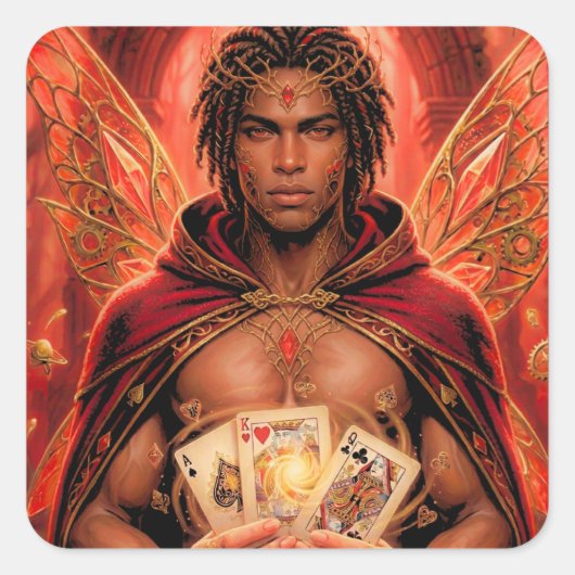 Betoverde Deck Muse Man in het Rood Vierkante Sticker (Voorkant)