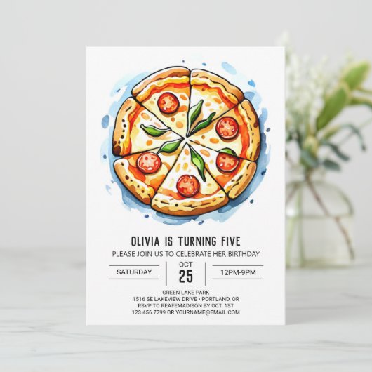 Betoverde digitale pizza verjaardag kaart (Staand voorkant)