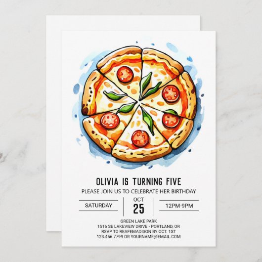 Betoverde digitale pizza verjaardag kaart (Voorkant / Achterkant)