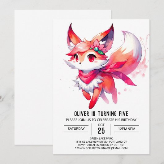 Betoverde digitale vos verjaardag kaart (Voorkant / Achterkant)