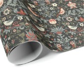 Betoverde donkere  bloemvogels cadeaupapier (Rol Hoek)