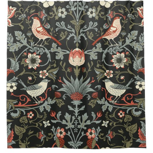 Betoverde donkere bloemvogels douchegordijn (Voorkant)