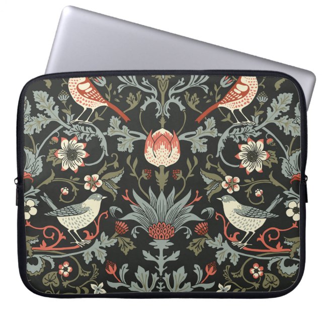 Betoverde donkere  bloemvogels laptop sleeve (Voorkant)