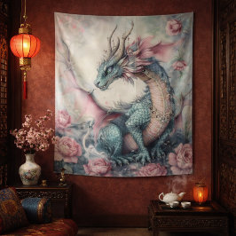 Betoverde Draak Met Rozen Wandkleed