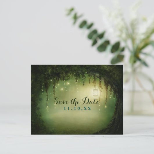 Betoverde Dromerige Bos Rustiek Save the Date Aankondigingskaart (Staand voorkant)