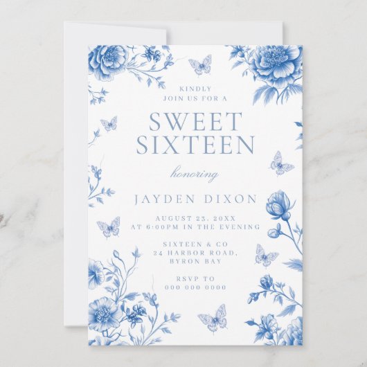 Betoverde  Dusty Blue Sweet 16 Party Kaart (Voorkant)