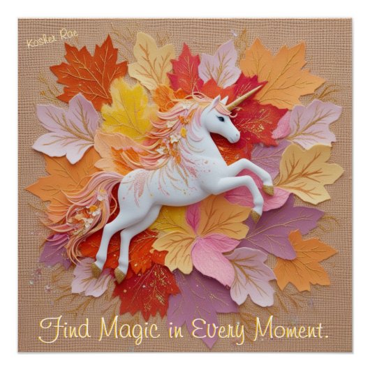Betoverde Eenhoorn Autumn Magic Pastel Oranje tint Perfect Poster (Voorkant)